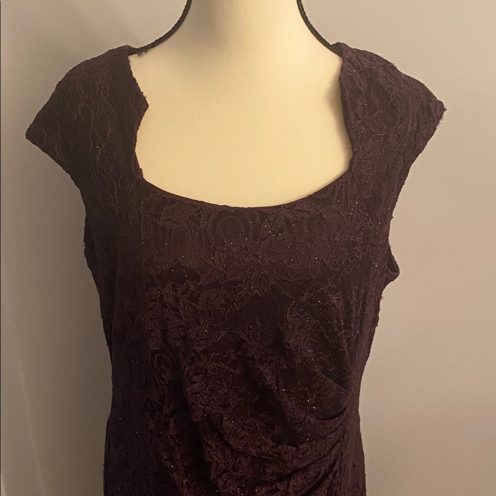 TAHARI sparking eggplant colored special occasions dress size 14 - Picture 2 of 11
